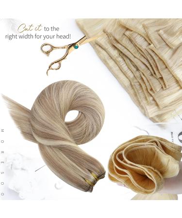 Moresoo 22 Inch Double Weft Human Hair Extensions - Light Brown with Platinum Blonde Sew in Hair Extensions - 100g Pack - #P9A/60 - Buy Online on GoSupps.com