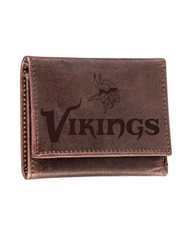 Team Sports America NFL Minnesota Vikings Brown Washbear |triple folded |officially licensed logo |made of leather |Money and card organizer |Gift box included in the scope of delivery