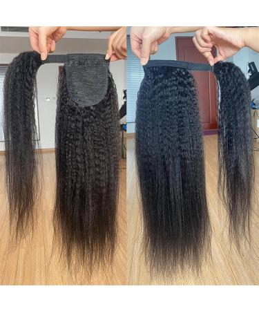 Ponytail Extension Kinky Straight Ponytail Long Yaki Straight Wrap Around Ponytail Extension for Black Women Brazilian Human Hair Ponytail Clip in Ponytail Hair Piece Ponytail Hairpiece for Women (C 22inches 100g Kinky Straight - Buy Online on GoSupps.com