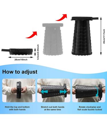 INBOEDEL Collapsible Stool Lightweight Portable Folding Stool for Adults Load Capacity 500lbs Retractable Plastic Telescopic Stool with Cushion for Camping Fishing BBQ Outdoors Indoors (Black) - Buy Online on GoSupps.com