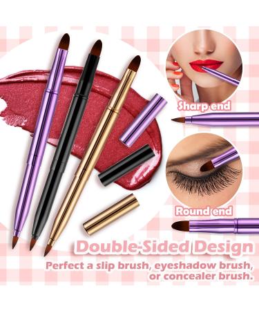 WLLHYF 3PCS Dual End Lip Brush Concealer Brushes Retractable Lipstick Eyeshadow Foundation Makeup Brush Travel Size Lipstick Brush With Cap(Gold/Purple/Black) - Buy Online on GoSupps.com