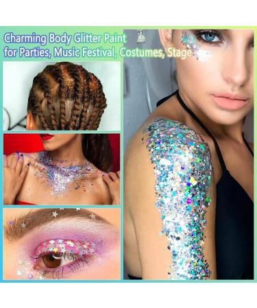 Yosca Holographic Body Glitter Gel 30ML - Mermaid Sequins Chunky Powder for Women, Hair, Festival Makeup - Pearl - Buy Online on GoSupps.com