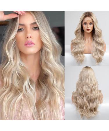 BLONDE UNICORN Ombre Blonde Lace Front Wig Long Wavy Synthetic Wig Middle Part Hair Wig for Women (ombre blonde wig