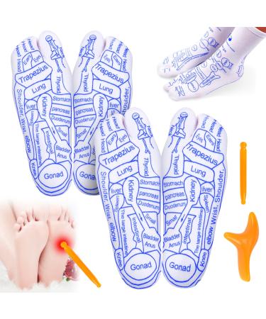Reflex zones sock set 2 pair of foot reflex zones socks with acupressure pen and massage tool reflexology socks foot massage socks acupressure socks for improved foot health