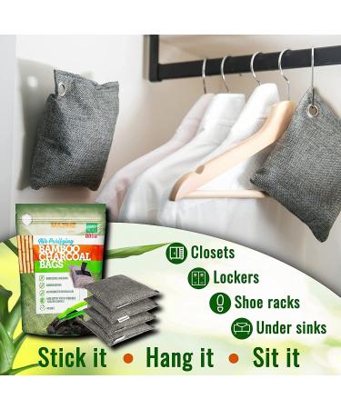 Majime Life Bamboo Charcoal Air Purifying Bag Set - 4x7.1oz with S Hooks - Odor Absorber & Deodorizer for Home - Natural Activated Charcoal Bags - Odor Eliminator - Buy Online on GoSupps.com