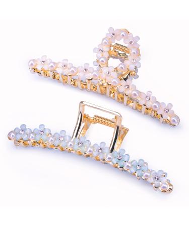 Metal Hair Clips Shiny with Flower and Pearl Large Hair Claw Barrettes for Women and Girls  Nonslip Fashion Hair Styling Accessories Daily Use Strong Hold for Thick/Thin Hair