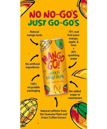 Mango GO! - The Mango Natural Energy Drink - 12 x 250ml - Vegan - New - Plant-Based - Natural Energy - Natural Caffeine Drink - Healthy Energy Drink - Pick ME UP Before You GO GO! - Buy Online on GoSupps.com