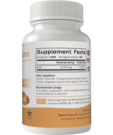 Nature's Trove Biotin 10,000 mcg 240 EZ Chew Tablets - Cherry Flavor - Buy Online on GoSupps.com