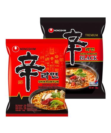 Nong Shim SHIN BLACK & Original Ramyun Korean Spicy Ramen Noodles (Pack of 2) HALAL