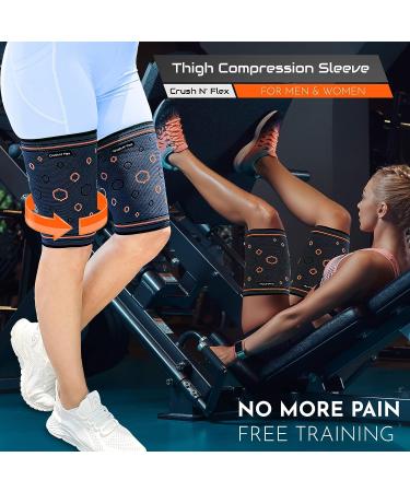 CrushN'Flex Thigh Compression Sleeves (Pair) - Thigh Support for Upper Leg, Quad, Hamstring - Ideal for Running, Sports, Weightlifting - Groin Pulls, Active Recovery - Men and Women (Medium) - Buy Online on GoSupps.com