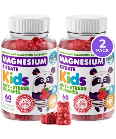 Kids Magnesium Gummies Sugar-Free - Calm Magnesium Gummies Supplement for Children, Sugar-Free Magnesium Calm Chews for Kids & Adults 60 Count (Pack of 2)