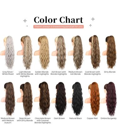 FLUFYMOOZ 26 Inch Blonde Drawstring Ponytail Extension for Women - Long Curly Wavy Synthetic Hairpiece with Highlights - Buy Online on GoSupps.com