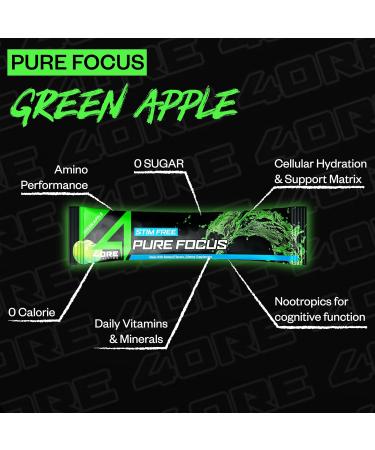 4ORE Nutrition Pure Focus 2OSRV Golfers Hydration Stick Pouch | STIM-Free Electrolyte Boost for Peak Performance | Green Apple Flavor | On-The-Go Hydration Solution - Buy Online on GoSupps.com