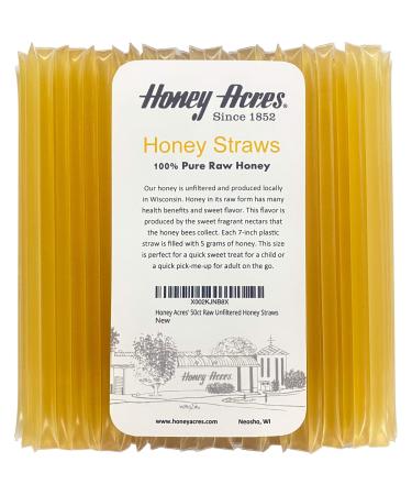 Honey Acres' Raw Unfiltered Honey Straws - USA Honey Sticks (Clover, 50 Count) Clover 50 Count (Pack of 1)