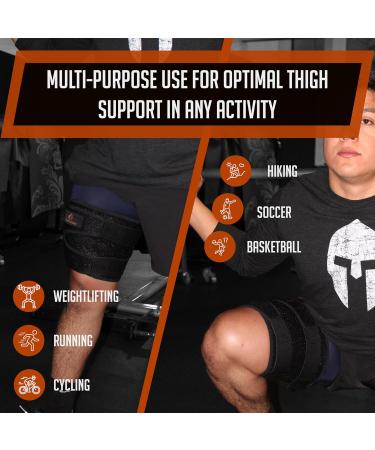 Thigh Brace Compression Sleeve - Support for Quadriceps Hamstrings & Sciatica Pain | Breathable Neoprene Non-Slip One Size (Up to 27") - Ideal for Workouts & Sports Recovery - Buy Online on GoSupps.com