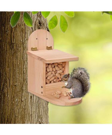 Squirrel Feeder Visible Wooden Squirrel House with Movable Cover Funny Squirrel Feeder with Long Feeding Platform for Outside Backyard Garden Squirrel House - Buy Online on GoSupps.com