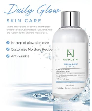 Ample:N Hyaluron Shot Toner - Hydrating Hyaluronic Acid & Ceramide Face Toner for Dewy Youthful Skin - Moisturizing Essence for Dry & Sensitive Skin 7.43 fl. oz - Buy Online on GoSupps.com