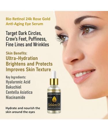 Buy Anti-Aging Bio Retinol 24k Rose Gold Face & Eye Serum - Hyaluronic Acid Bakuchiol & Niacinamide for Dark Circles Fine Lines Wrinkles - 1.0 Fl Oz - International Shipping Available - Buy Online on GoSupps.com