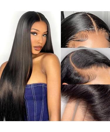 ALLMAY Straight Lace Front Wigs Human Hair 13X4 Lace Frontal Wigs Human Hair Wigs For Black Woman Pre-Plucked With Baby Hair Bleached Knots 150% Density Brazilian Virgin Straight Wig Natural Color Glueless (22 Inch) 22 I...