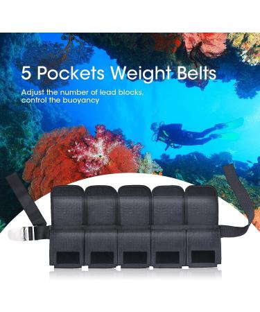 Adjustable Scuba Weight Belt with 5 Pockets & Quick-Release Buckle - Black | Snorkeling & Diving Waist Belt for Waist 32-52 - Buy Online on GoSupps.com