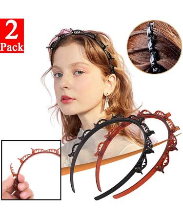 Korean Double Bangs Hairstyle Hairpin Headband - Black+Coffee | Multi-layer Twist Plait Hair Tool with Alligator Clip for Women - Buy Online on GoSupps.com