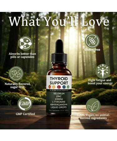 Kindled Thyroid Support Drops Actora Thyroid Support Liquid Supplement with Selenium Zinc Iodine L-Tyrosine Ashwagandha - 4 fl. oz. (120mL) (1) - Buy Online on GoSupps.com