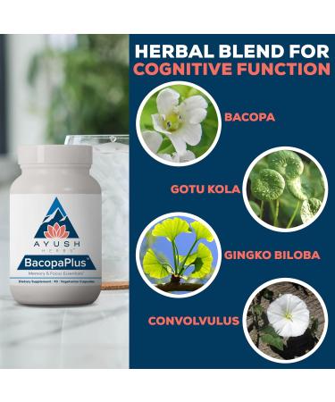 Ayush Herbs BacopaPlus - Bacopa Supplements Organic Bacopa for Memory & Focus Cognitive Support Pill for Adults with Ginkgo Gotu Kola Ashwagandha - 90 Vegetarian Capsules (1 Count) - Buy Online on GoSupps.com