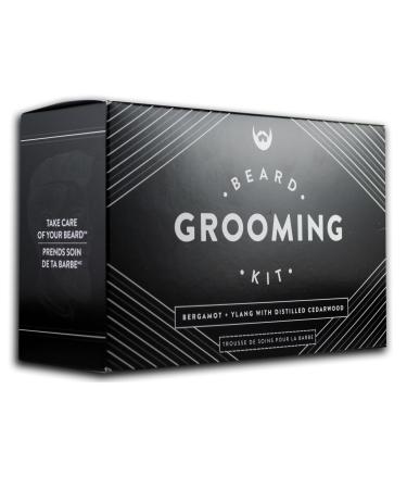 Beard Grooming Kit: Bergamot + Ylang with Distilled Cedarwood. Beard Care Gift Set with Beard Shampoo + Conditioner Beard Oil Beard Balm Mustache Wax and Anti-Static Maple Beard Comb.