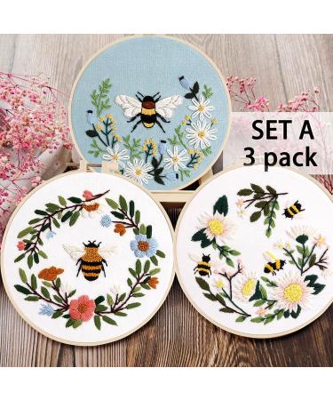 Lukinbox Embroidery Starter Kit for Beginners - 3 Cross Stitch Sets with Cute Bees and Flowers Patterns, Hoop, Threads, Needles & Instructions - Buy Online on GoSupps.com