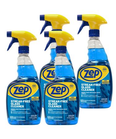 Zep Streak-Free Glass Cleaner - 32 Ounce (Case of 4) ZU1120324 - Professional Grade Formula that Cleans Dirt Fingerprints Grime Smoke Haze and Toothpaste on Windows Mirrors and Other Glass 32 Fl Oz (Pack of 4)