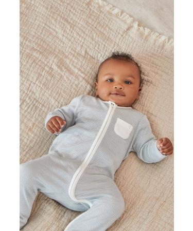 MORI Baby Unisex Clever Sleepsuit - Organic 2 Way Zipped Pyjama, Blue Stripe - 0 Month - Buy Online on GoSupps.com