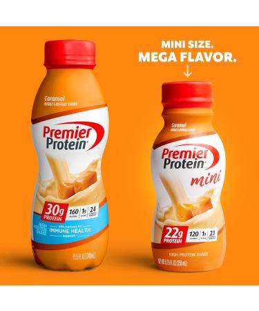 Premier Protein Shake MINIs Vanilla & Caramel Flavors, 22g Protein, 120 Calories, 1g Sugar, 8.75fl oz, Packs of 12 - Buy Online on GoSupps.com