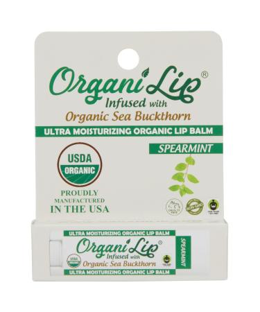 OrganiLip Lip Balm Spearmint Flavor Ultra Hydrating Lip Moisturizer for Cracked or Dry Lips Infused With Organic Sea Buckthorn Oval Shaped Tube USDA Certified Organic 1 Pack