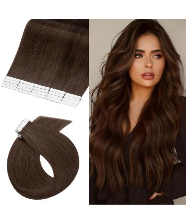 UK fashion shop tape extensions real hair 40 tresse 80g real hair extensions tape in hair extension smooth #4 chocolate brown (14-inch 35cm)