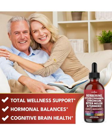 Berberine with Ceylon Cinnamon Supplement Liquid Drops + Bitter Melon Extract Glucomannan Gymnema Chromium Turmeric Panax Ginseng Moringa- 4 OZ 2 Fl Oz (Pack of 2) - Buy Online on GoSupps.com