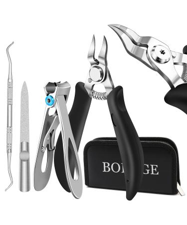 Toenail Clippers, BOKUGE Toe Nail Clippers Adult Thick Nails Long Handle with Unique Curved Blade, Professional Steel Ingrown Toenail Treatment Tool Set Suitable for Men, Women and Elderly Black