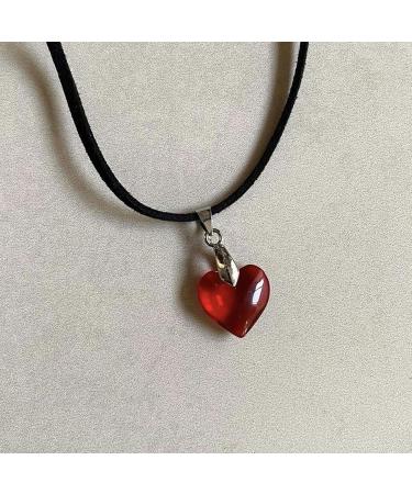 Silay Lian Xue Heart Trailer Necklace - Glass Crystal & Black Leather Choker for Women | Simple Colorful Gift & Christmas Decoration - Buy Online on GoSupps.com