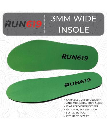 RUN619 Zero Drop Wide Shoe Insoles - Thin 3mm Flat Firm Inserts for EE Width Shoes - Men's 9-10 / Women's 10-11 - Buy Online on GoSupps.com