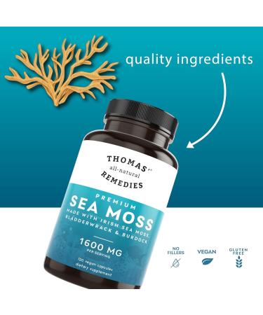 Thomas' all-natural Remedies Irish Sea Moss Capsules Sea Moss with Bladderwrack & Burdock Root Organic for Gut Health Digestion Energy & Immune Support 120 Seamoss Pills - Buy Online on GoSupps.com