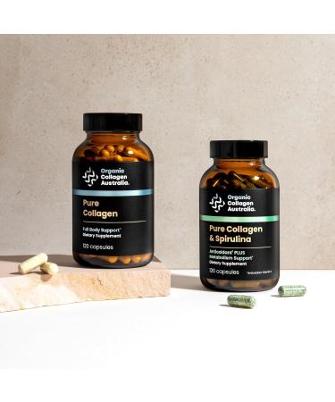Organic Collagen Australia Pure Collagen & Spirulina Capsules Antioxidant-Rich Supplement for Skin Elasticity Joint Health Metabolism Support & Energy (120 Capsules) - Buy Online on GoSupps.com