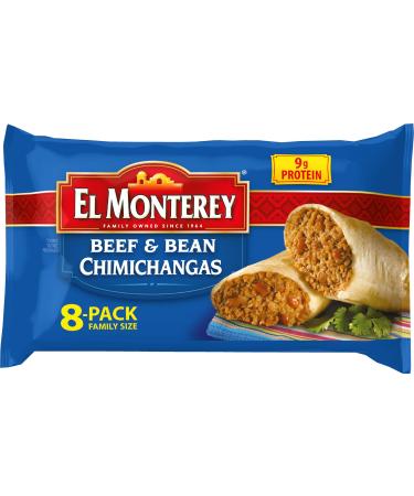El Monterey Beef and Bean Chimichangas  Family Pack of 8 Frozen Chimichangas, Made with Real Beef, No Artificial Colors, Perfect for Quick Family Meals (8 Count)