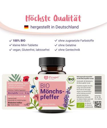 Organic Monk Pepper 10mg - High Dose Agnus Castus for Women | Small & Easy to Swallow | 120 Mini Tablets | Pregnivital  - Buy Online on GoSupps.com