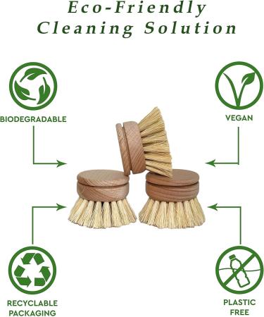 Eco-Friendly Dish Brush Replacement Heads - 5 Pieces Natural Sisal Hemp and Beech Wood Scrubbing Brushes - Buy Online on GoSupps.com