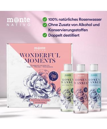 Monte Nativo Rose Water Gift Set | Original Aloe & Hyaluronic Acid | Perfect Valentine's Day Gift for Women | 200ml (3-Pack) Facial Care Set - Buy Online on GoSupps.com
