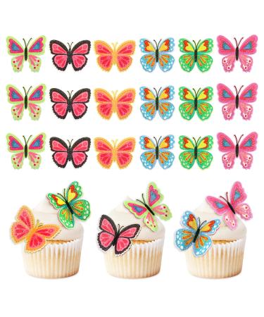Keaziu 18Pcs Butterfly Cupcake Toppers Cake Party Cake Decorations Mixed Colour for Birthday Wedding Party Wall Decoration Multiple Color Combinations