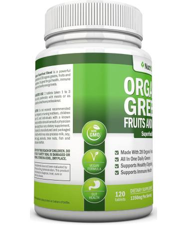Organic Super Greens Capsules - Fruit And Vegetable Supplements - 120 Count - 28 USDA Organic & Vegan Premium Ingredients - Superfood Blend For Immune Health Digestion & Energy - Whole Food Vitamins - Buy Online on GoSupps.com