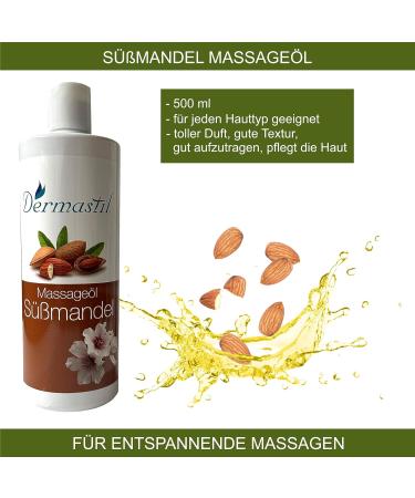 Dermastil Sweet Almond Massage Oil 500 ml Nourishing & Hydrating Massage Oil for Relaxation | International Shipping Available - Buy Online on GoSupps.com