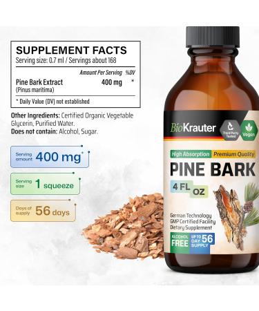 Pine Bark Extract Tincture - Antioxidant Liquid Supplement - 400mg Vegan Drops - Alcohol & Sugar Free - 2 Month Supply - 4 Fl Oz - Buy Online on GoSupps.com