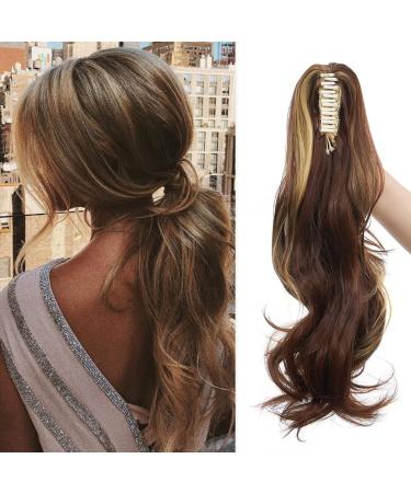 SEGO 45cm ponytail hair part ponytail braid hair extension clip in extensions hair piece voluminous synthetic hair corrugated with butterfly clamp medium brown mix light brown 18 "(45cm) -140g ponytail corrugated medium brown mix light brown