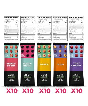 ZEST Delites Fruit Retail Sweets | Gluten-Free Dried Fruits & Healthy Snacks | 50-Piece 25g Pack - Strawberry Blackberry Peach Plum Cherry - Buy Online on GoSupps.com